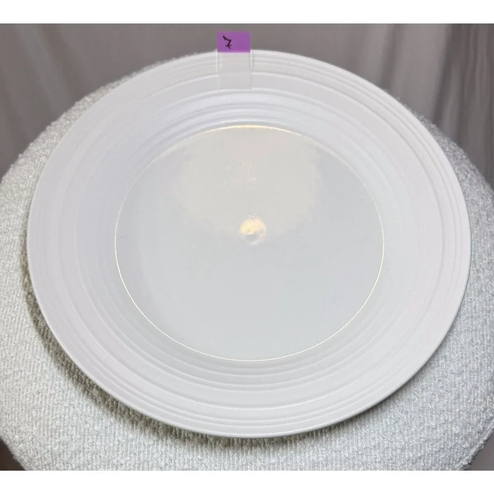 Mikasa Swirl White 10.75” Dinner Plates – Set of 7 – Stoneware – Modern Ribbed